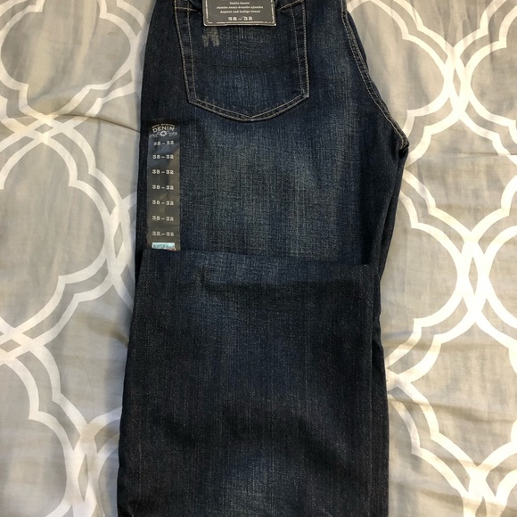 Indigo dark blue Men’s Jeans warn washed hand sand ripped mid rise bootleg Denim - Picture 7 of 11